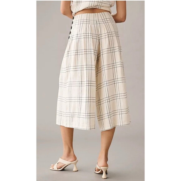 Anthropologie Maeve Pleated Culottes Women Ivory Preppy Vacay Retro Size 14P New - Picture 5 of 16